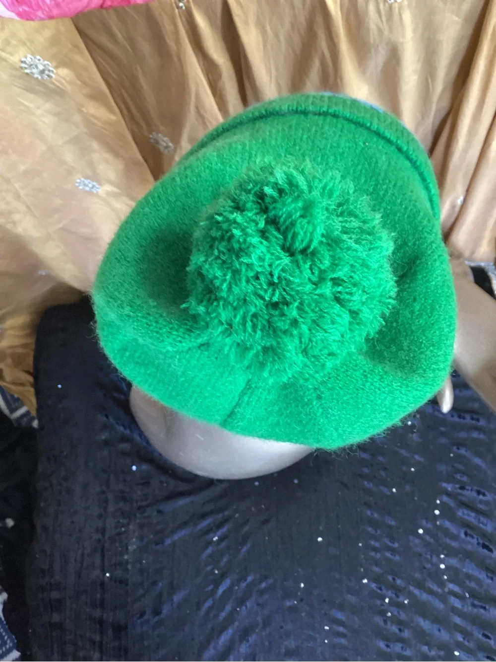 Green Pom Knit Beanie with Blue Accent APRES